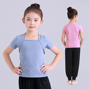 儿童舞蹈服上衣艺考短袖形体服少儿，芭蕾舞练功服小方领艺术体操服