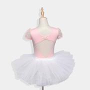 儿童舞蹈服女童练功服夏季短袖蕾丝舞蹈纱裙半身裙粉色白色练舞衣