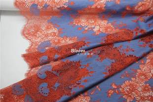 进口精致法式靛蓝色+宫墙，红镂空水溶蕾丝，布料连衣裙汉服旗袍面料