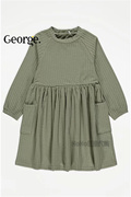 英国乔治George女童绿色条纹高领连衣裙拼接裙子870802