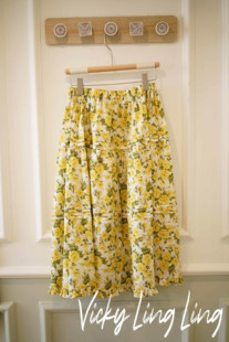 利伯缇liberty黄玫瑰复古风琴褶半裙设计感小众夏