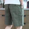 男夏季短裤棉格子5分宽松薄款爸爸工装五分裤休闲中裤子款百0403c