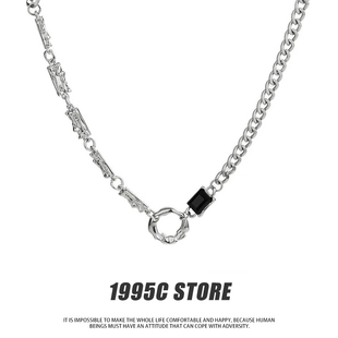 1995c黑石圆环小众设计项链，男女同款中性风，百搭个性高级感卫衣链