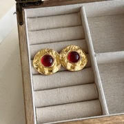 英国设计师TopWhit褶皱红色宝石中古vintage耳饰小众设计耳环几何