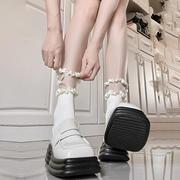 蝴蝶结jk袜子女中筒小腿袜夏季薄款洛丽塔玛丽珍蕾丝花边袜堆堆袜