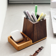 实木笔筒北美黑胡桃木轻奢复古办公室桌面摆件书房木质笔筒收纳盒