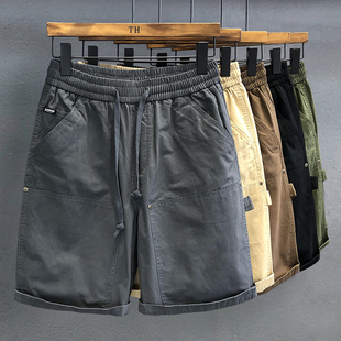 高品质山系复古铁灰，纯棉工装短裤男士夏季中裤，美式休闲五分裤子