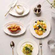 莫语 白瓷浮雕陶瓷盘子纯色菜盘复古圆形西餐盘家用餐具鱼盘碟子