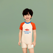 儿童泳衣男童中小童，夏连体(夏连体)防晒专业速干训练男童宝宝游泳衣