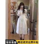 白色连衣裙女小个子秋冬装2023法式设计感气质，长袖桔梗长裙子