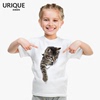 3D立体萌猫咪图案莫代尔儿童T恤女童装短袖可爱动物亲子时尚宝宝