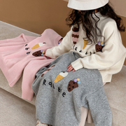 女童毛衣冬季冰淇淋羊毛，混纺针织衫上衣洋气中大童，圆领套头打底衫