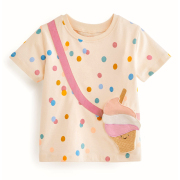 女童波点短袖T恤宝宝圆领上衣儿童纯棉夏装中小童半袖体恤衫挎包