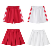 女童裙子白色半身裙夏季小学生，校服百褶裙女孩演出红色短裙蓬蓬裙