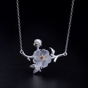 s925银淡水珍珠锆石水晶花项链女唯美花朵设计款宫廷典雅古风套链