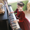 儿童生日礼服红色丝绒花童公主，裙女孩钢琴，高端演出服女童主持人冬