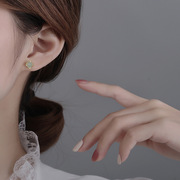 仿玉石耳钉女法式复古浪漫气质s925银针耳环，小众优雅百搭耳饰