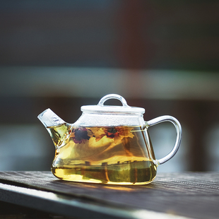 玻璃泡茶小壶透明耐高温小号家用功夫茶器三角茶壶单壶带小过滤孔