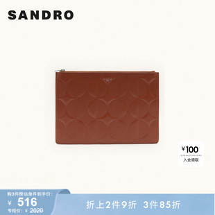 SANDRO Outlet秋冬男包实用拉链式圆形半切图案手包SHASA00381