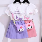 女童jk套装夏季韩版儿童，中大童时尚荷叶领上衣短袖百褶裙两件套潮