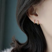 s925纯银简约锆石圆圈耳圈耳环潮气质小众设计感耳扣耳饰品女