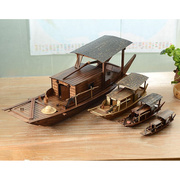 江南水乡帆船模型木船渔船，乌篷船模中式工艺，船摆件实木大船装饰品