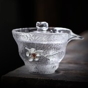 锡花玻璃盖碗日式加厚耐热三才杯功夫茶具家用透明泡茶碗