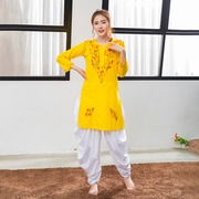 印度纯棉手工刺绣正宗瑜伽服禅修服宽松女上衣长袖套装春夏薄黄色