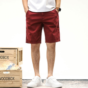 夏季薄款本命红色休闲短裤，男潮牌宽松直筒工装，休闲五分裤纯棉马裤