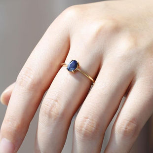 925纯银蓝宝石戒指女宝石单颗彩宝订婚小众，设计感气质款活口