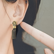 古法金925纯银耳环流苏复古风法式线条耳饰女士高级感做旧耳坠