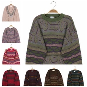 vintage古着孤品日本羊毛，北欧中性风宽松复古毛衣几何抽象苦瓜纹