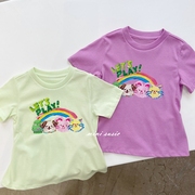 自留100-155韩系女童可爱卡通，收腰速干面料，短袖t恤