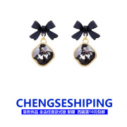 韩国黑色蝴蝶结耳钉2023年潮，小众设计感高级气质女轻奢耳环