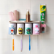卡通卫生间壁挂吸壁牙刷架套装洗漱架牙刷杯置物架创意儿童漱口杯