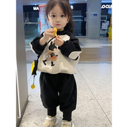 韩国童装女童套装2024春季洋气，卡通儿童插肩袖卫衣裤子女宝宝