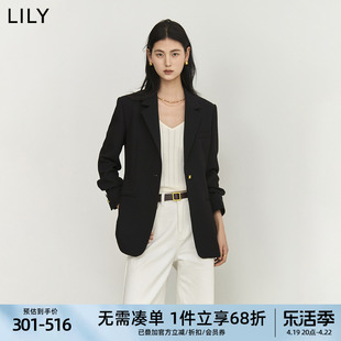 LILY2024春女装商务通勤时尚复古一粒扣修身休闲黑色西装外套