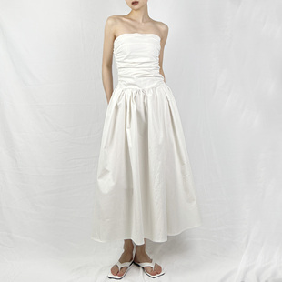 没2月白色高级性感抹胸连衣裙，夏季简约廓形温柔气质中长裙子