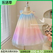 女童彩虹连衣裙，夏季2023洋气宝宝吊带裙儿童时髦无袖，公主裙子
