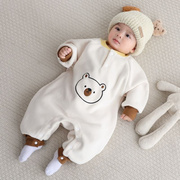 毛绒连体衣婴儿秋冬可爱睡衣，爬服加厚保暖衣服，新生儿宝宝外出抱衣