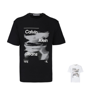 保税仓 Calvin Klein男士2024夏季潮牌CK纯棉印花短袖白T恤