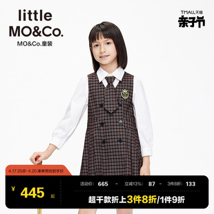 littlemoco童装秋冬装儿童裙子女童，英伦格纹连衣裙学院风大童