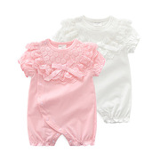 女孩婴儿连体衣爬服婴幼儿棉哈衣跨境纯色短袖服饰夏季衣服