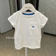 kkbaby韩国童装21夏男女小中童纯棉舒适透气休闲百搭白色短袖T恤