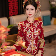 中式秀禾服新娘小个子婚服冬季嫁衣高级敬酒服丝绒重工出阁服红色