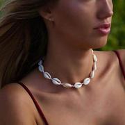 贝壳纯手工编织项链珍珠，扣时尚创意，锁骨链颈链项圈可调节