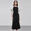 2024夏季时尚气质蕾丝袖，黑白法式鱼尾，中长款黑色显瘦连衣裙