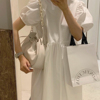 泡泡袖白色连衣裙女夏季2023法式小众显瘦宽松超仙气质长裙子