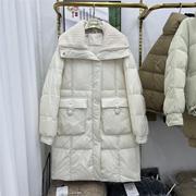 米白色中长羽绒服女2023冬季韩版时尚白鸭绒加厚保暖外套