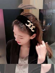 韩国黑色丝绒发箍女金属个性复古宽边高颅顶发卡简约百搭头箍
